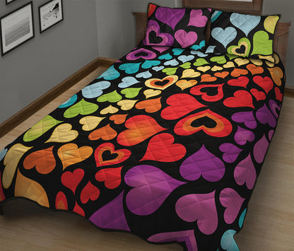 Colorful Heart Wave Pattern Print Quilt Bed Set