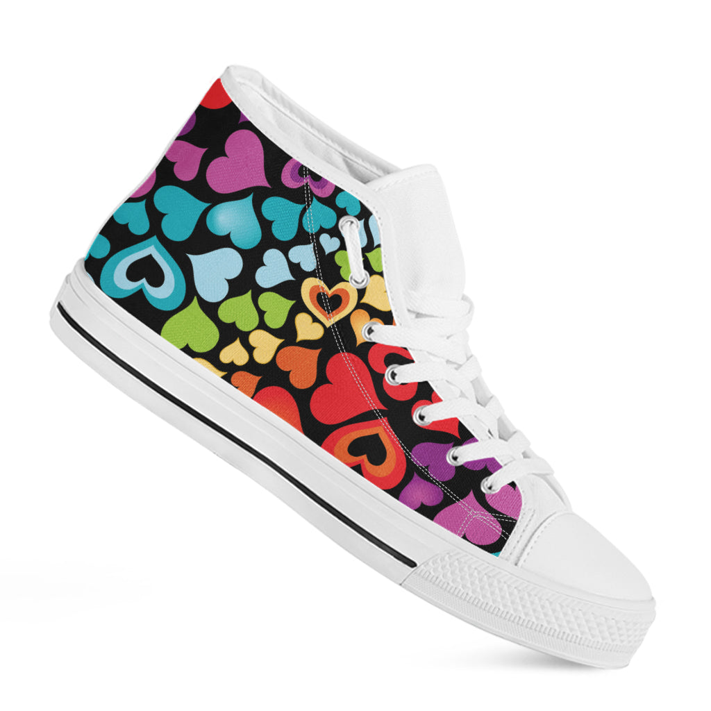 Colorful Heart Wave Pattern Print White High Top Shoes