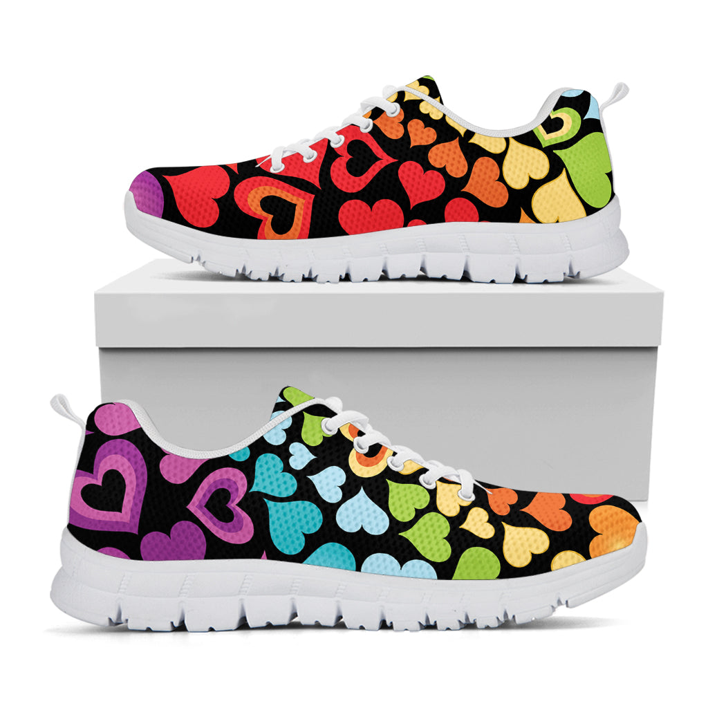 Colorful Heart Wave Pattern Print White Sneakers
