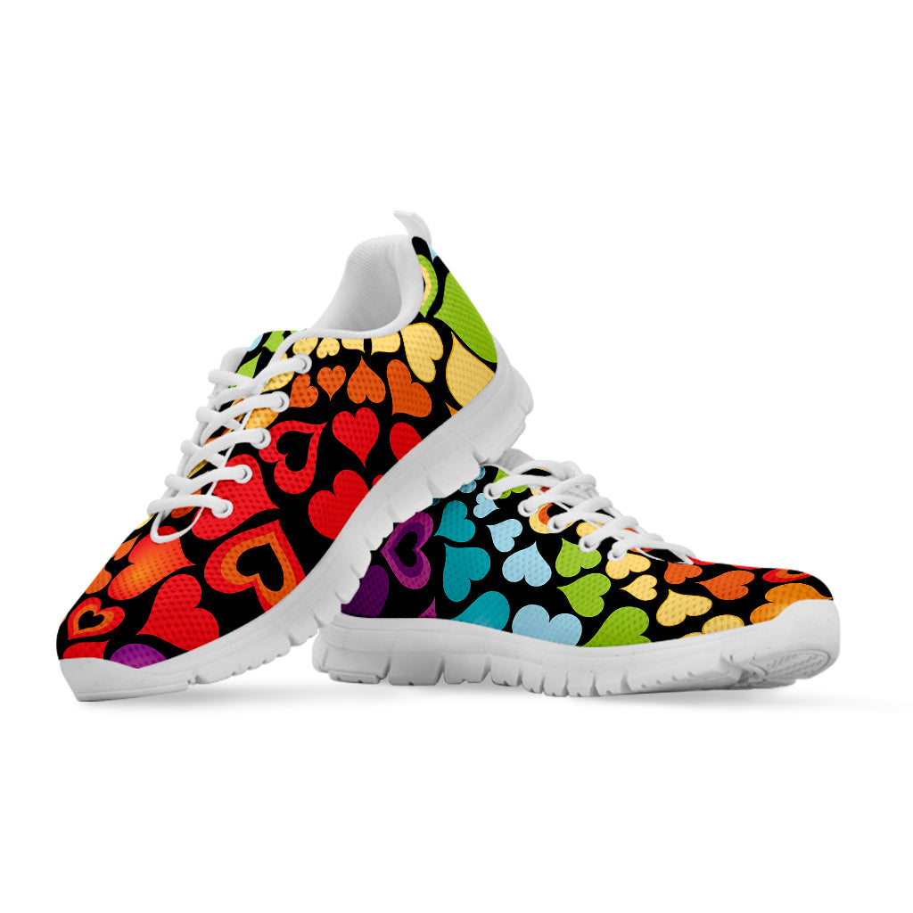 Colorful Heart Wave Pattern Print White Sneakers