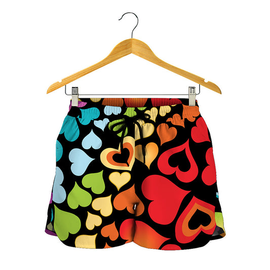 Colorful Heart Wave Pattern Print Women's Shorts