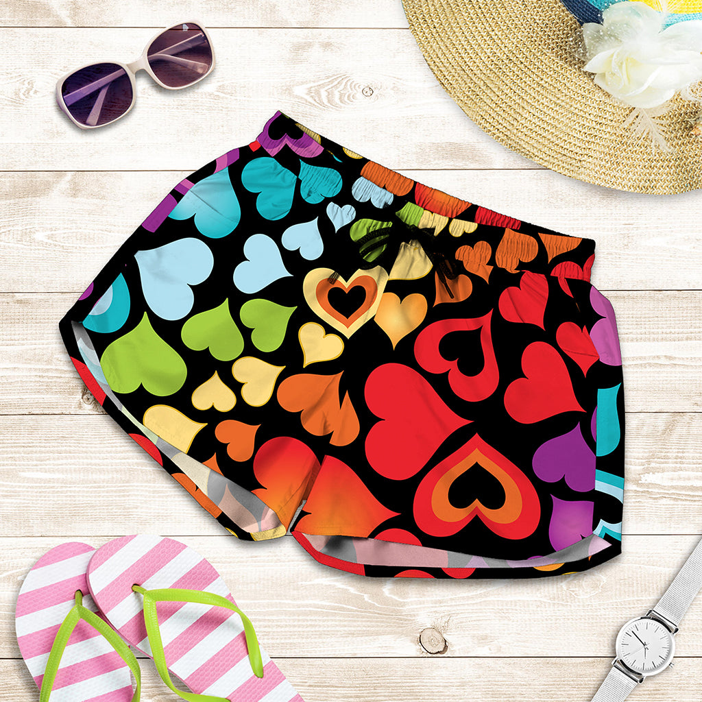 Colorful Heart Wave Pattern Print Women's Shorts