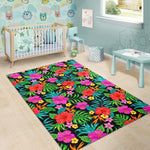 Colorful Hibiscus Flowers Pattern Print Area Rug GearFrost