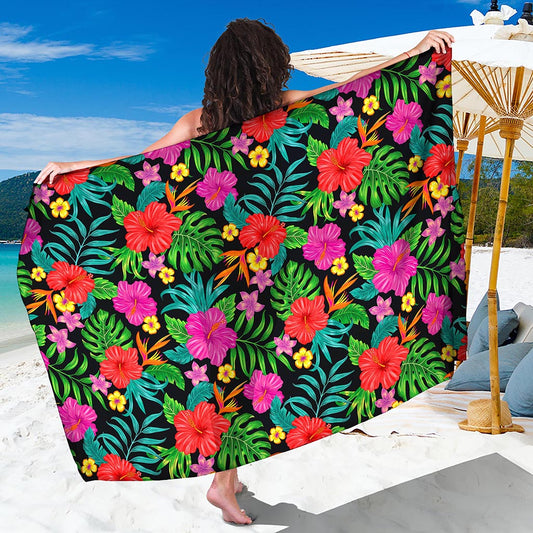 Colorful Hibiscus Flowers Pattern Print Beach Sarong Wrap