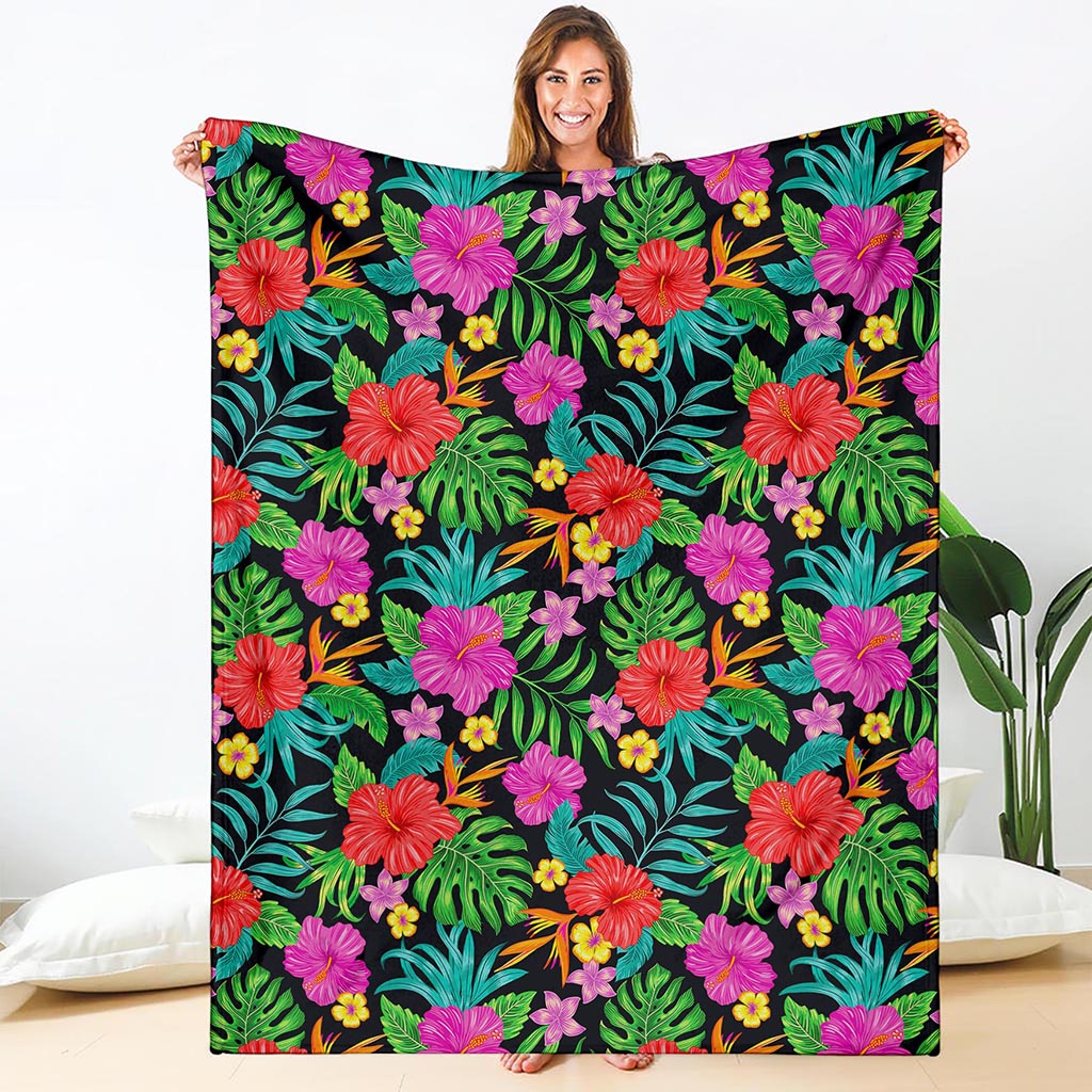 Colorful Hibiscus Flowers Pattern Print Blanket