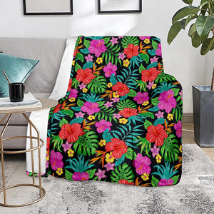 Colorful Hibiscus Flowers Pattern Print Blanket