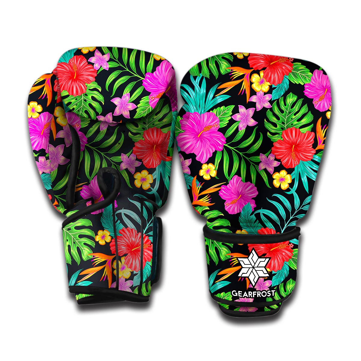 Colorful Hibiscus Flowers Pattern Print Boxing Gloves