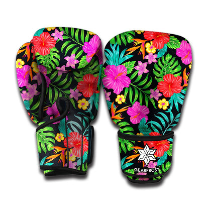 Colorful Hibiscus Flowers Pattern Print Boxing Gloves