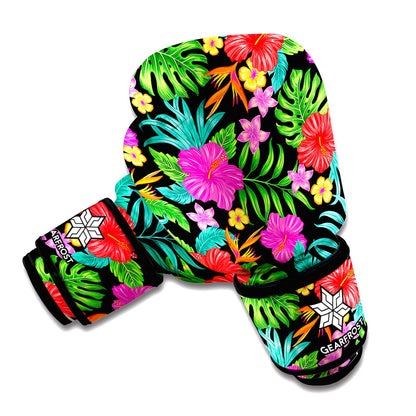 Colorful Hibiscus Flowers Pattern Print Boxing Gloves