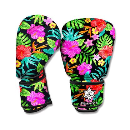 Colorful Hibiscus Flowers Pattern Print Boxing Gloves
