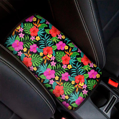 Colorful Hibiscus Flowers Pattern Print Car Center Console Cover