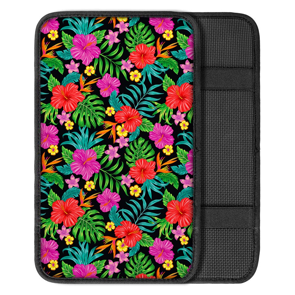 Colorful Hibiscus Flowers Pattern Print Car Center Console Cover