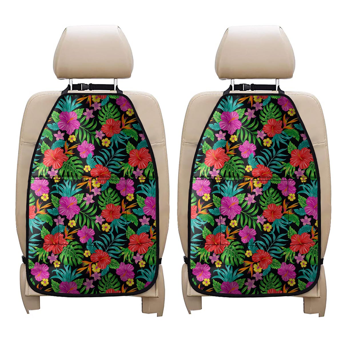 Colorful Hibiscus Flowers Pattern Print Car Seat Organizers