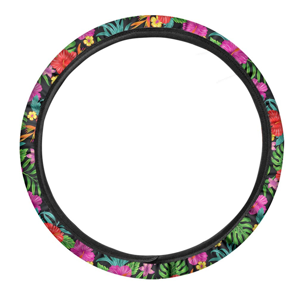 Colorful Hibiscus Flowers Pattern Print Car Steering Wheel Cover