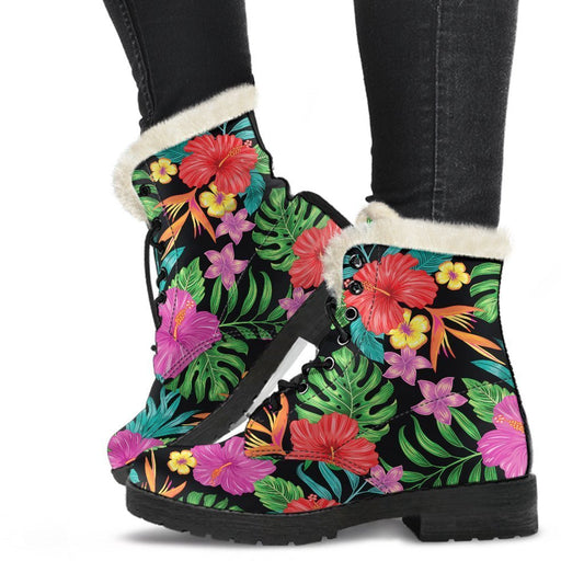 Colorful Hibiscus Flowers Pattern Print Comfy Boots GearFrost