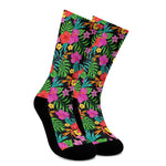 Colorful Hibiscus Flowers Pattern Print Crew Socks
