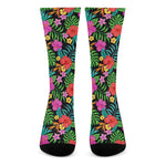 Colorful Hibiscus Flowers Pattern Print Crew Socks