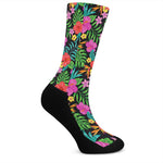 Colorful Hibiscus Flowers Pattern Print Crew Socks