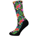 Colorful Hibiscus Flowers Pattern Print Crew Socks