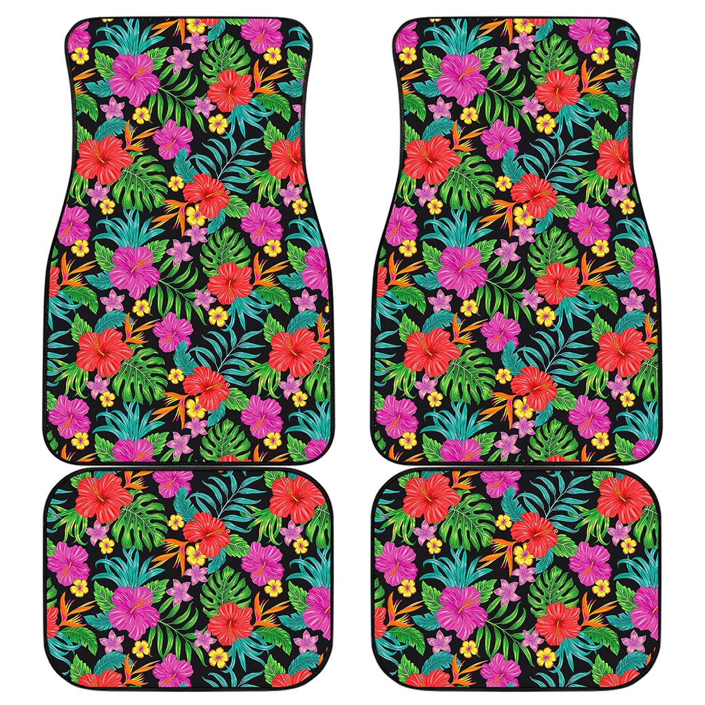Colorful Hibiscus Flowers Pattern Print Front and Back Car Floor Mats