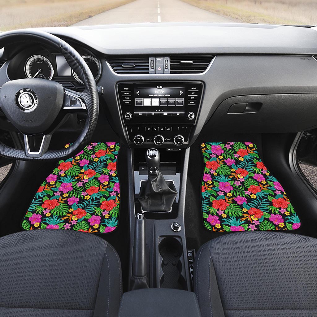 Colorful Hibiscus Flowers Pattern Print Front and Back Car Floor Mats