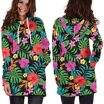 Colorful Hibiscus Flowers Pattern Print Hoodie Dress GearFrost