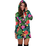 Colorful Hibiscus Flowers Pattern Print Hoodie Dress GearFrost