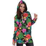 Colorful Hibiscus Flowers Pattern Print Hoodie Dress GearFrost