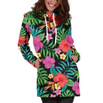 Colorful Hibiscus Flowers Pattern Print Hoodie Dress GearFrost