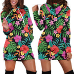 Colorful Hibiscus Flowers Pattern Print Hoodie Dress GearFrost