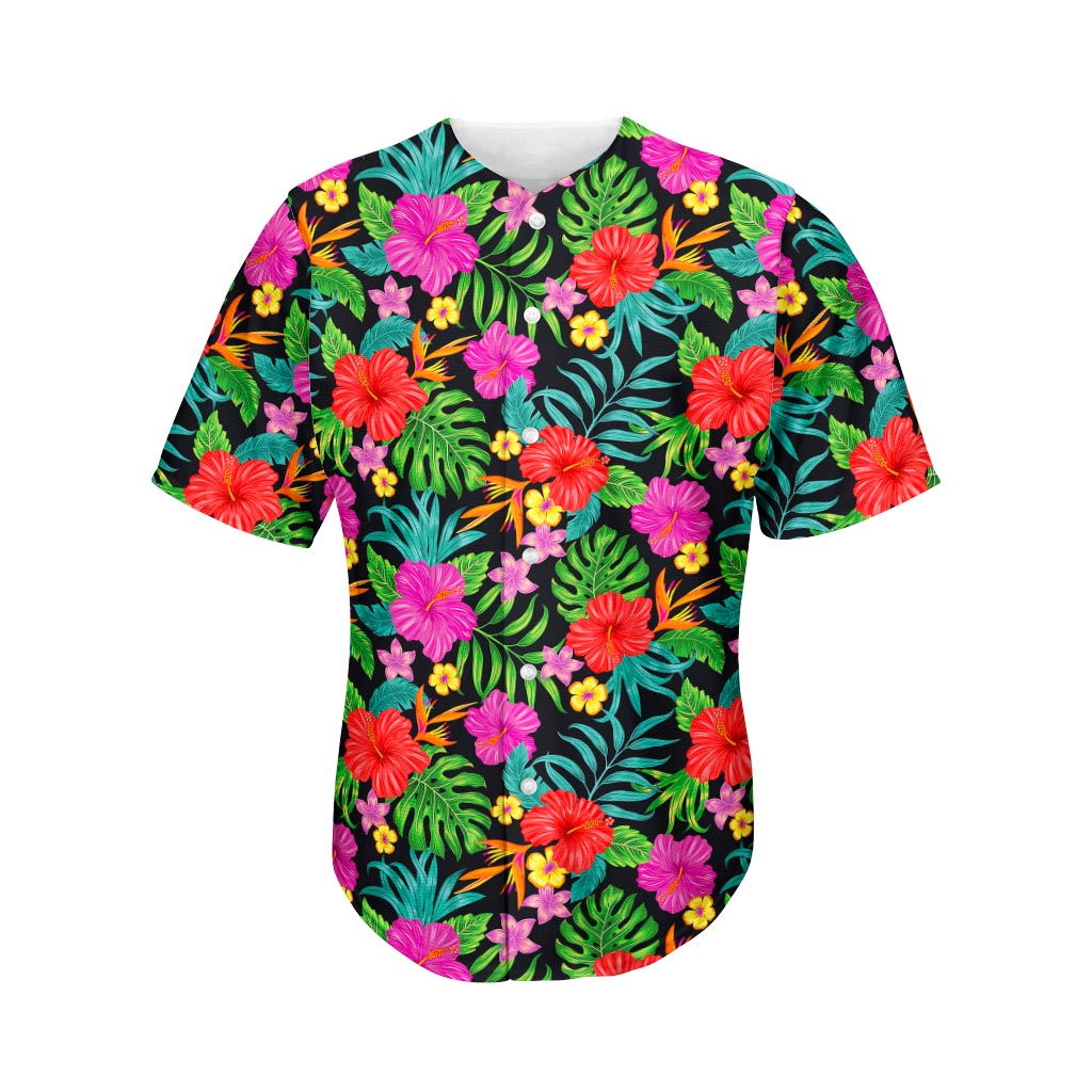 Colorful Hibiscus Flowers Pattern Print Men's Baseball Jersey