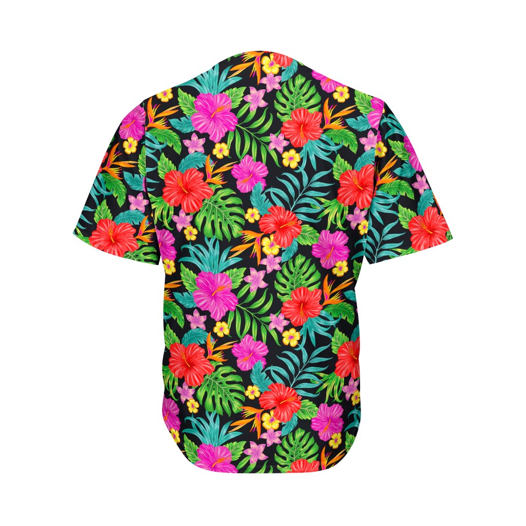 Colorful Hibiscus Flowers Pattern Print Men's Baseball Jersey