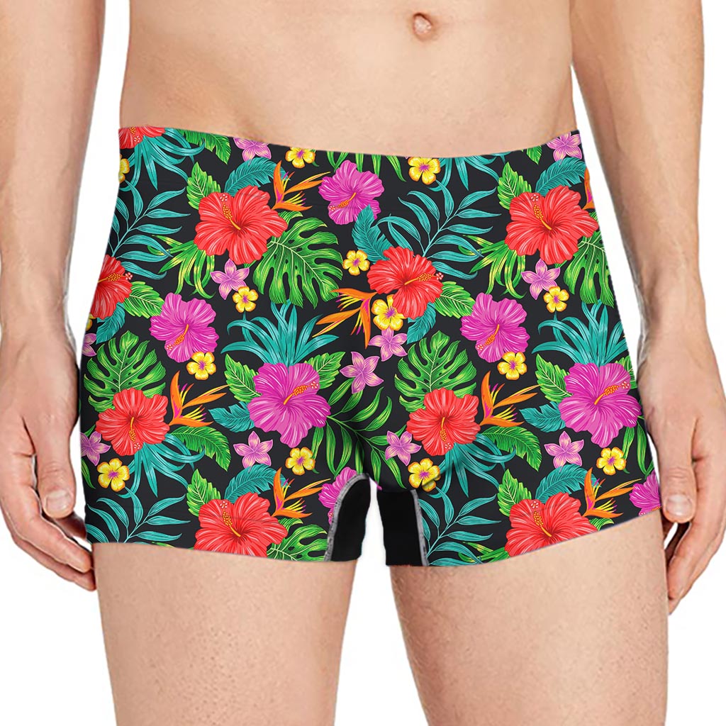 Colorful Hibiscus Flowers Pattern Print Men's Boxer Briefs
