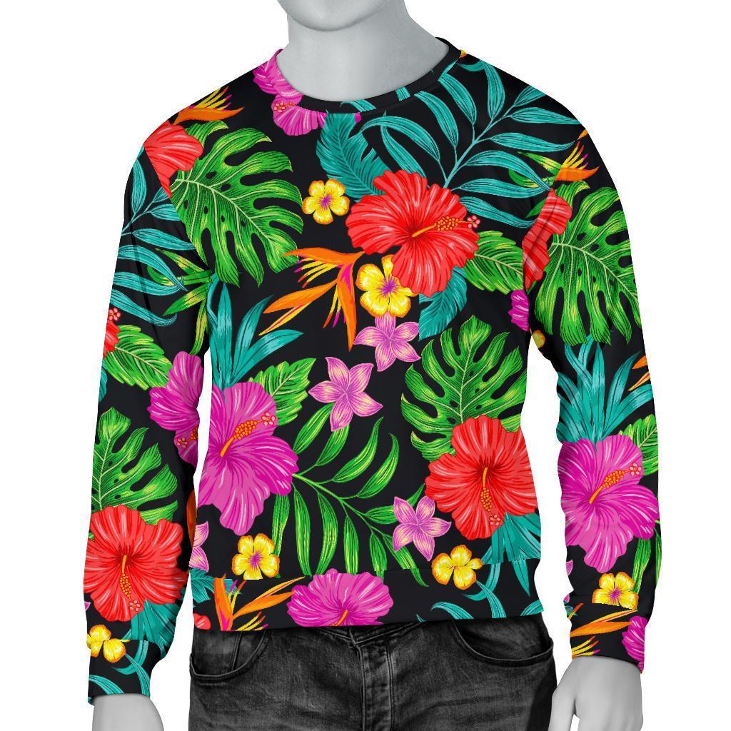 Colorful Hibiscus Flowers Pattern Print Men's Crewneck Sweatshirt GearFrost