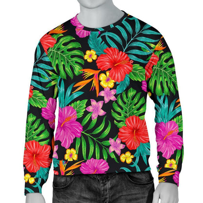 Colorful Hibiscus Flowers Pattern Print Men's Crewneck Sweatshirt GearFrost