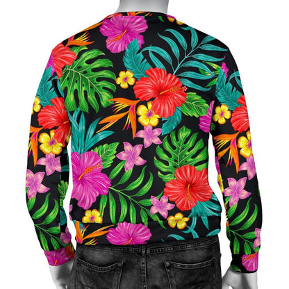 Colorful Hibiscus Flowers Pattern Print Men's Crewneck Sweatshirt GearFrost