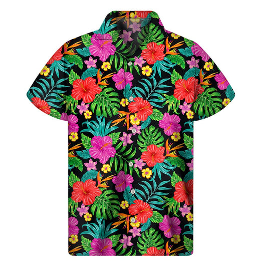 Colorful Hibiscus Flowers Pattern Print Men's Short Sleeve Shirt