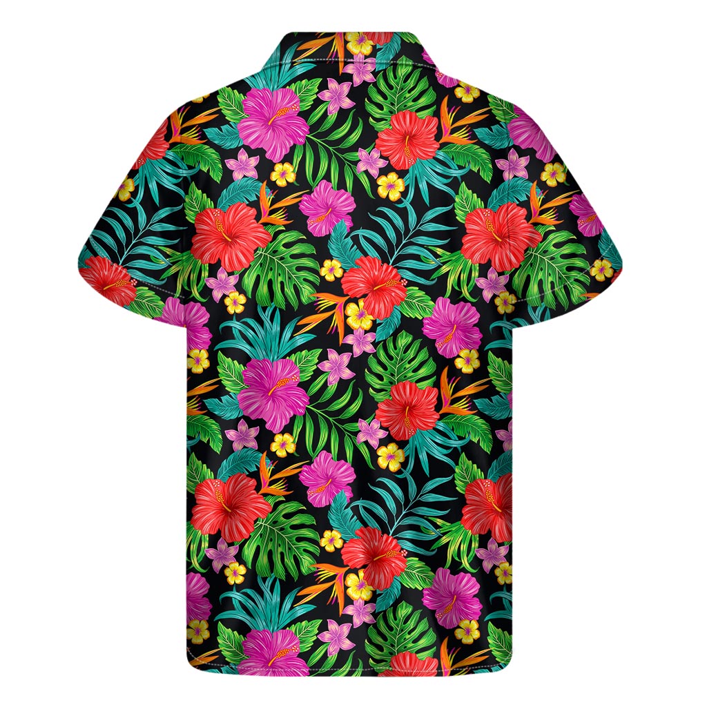 Colorful Hibiscus Flowers Pattern Print Men's Short Sleeve Shirt