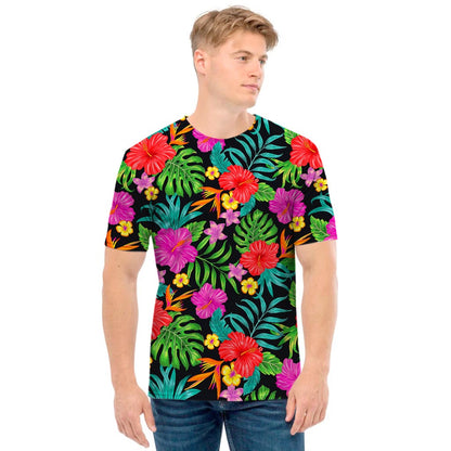 Colorful Hibiscus Flowers Pattern Print Men's T-Shirt