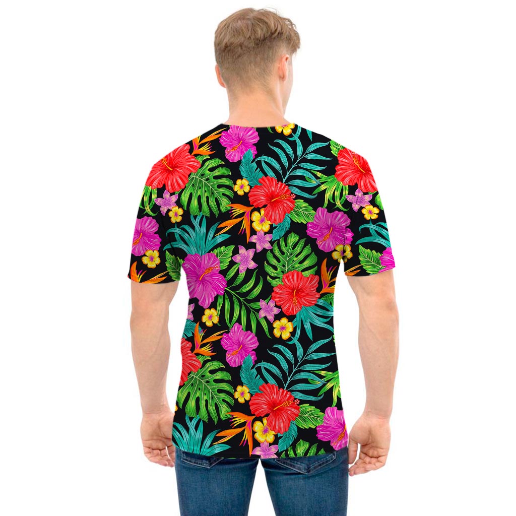 Colorful Hibiscus Flowers Pattern Print Men's T-Shirt