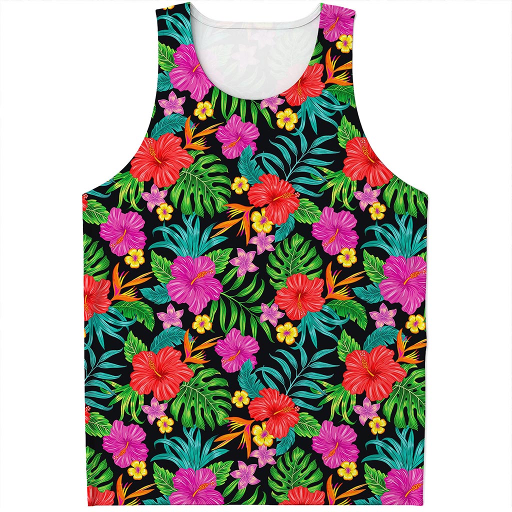 Colorful Hibiscus Flowers Pattern Print Men's Tank Top