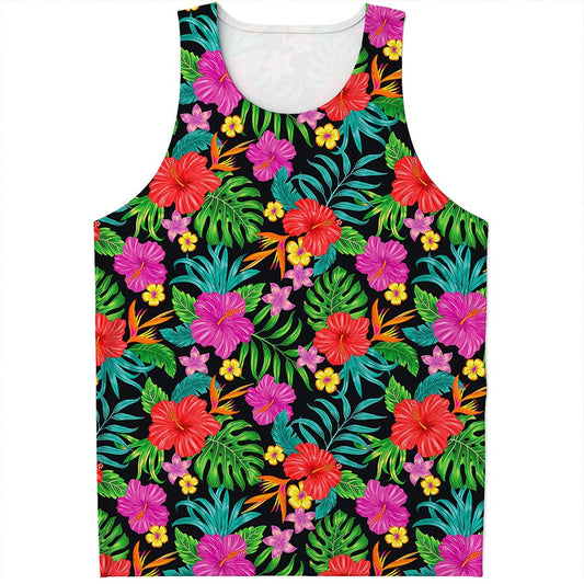 Colorful Hibiscus Flowers Pattern Print Men's Tank Top