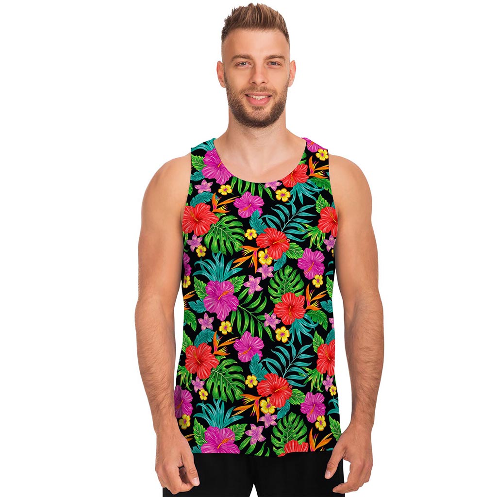 Colorful Hibiscus Flowers Pattern Print Men's Tank Top