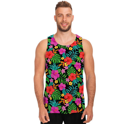 Colorful Hibiscus Flowers Pattern Print Men's Tank Top