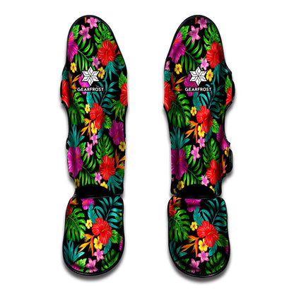 Colorful Hibiscus Flowers Pattern Print Muay Thai Shin Guard
