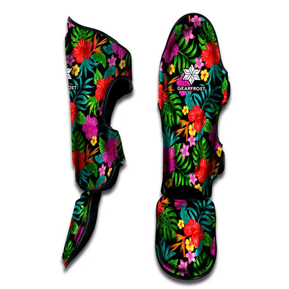 Colorful Hibiscus Flowers Pattern Print Muay Thai Shin Guard