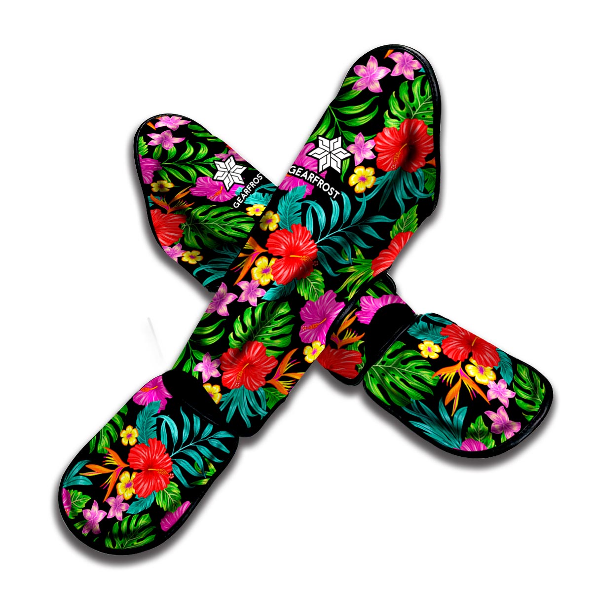 Colorful Hibiscus Flowers Pattern Print Muay Thai Shin Guard