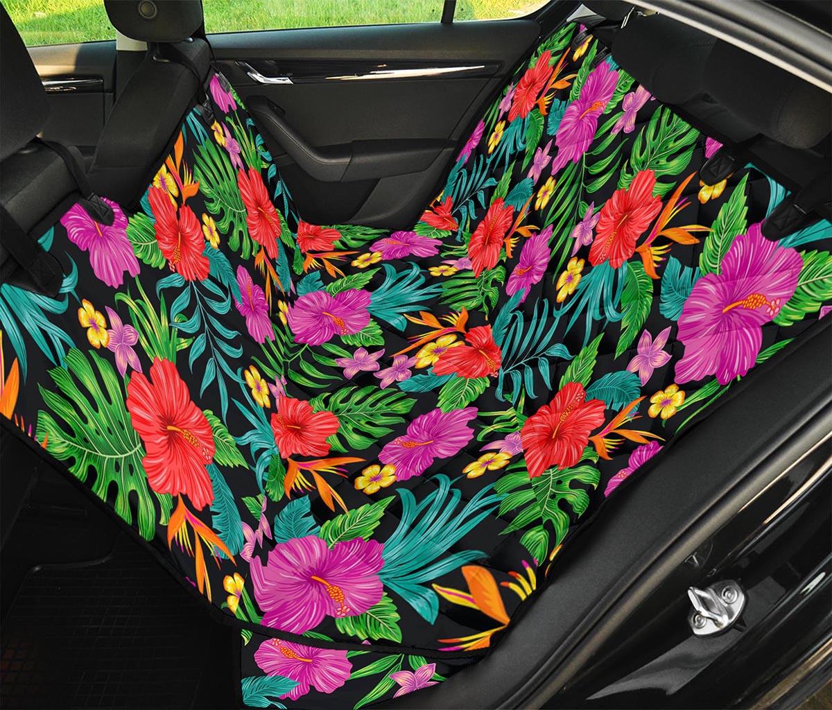 Colorful Hibiscus Flowers Pattern Print Pet Car Back Seat Cover