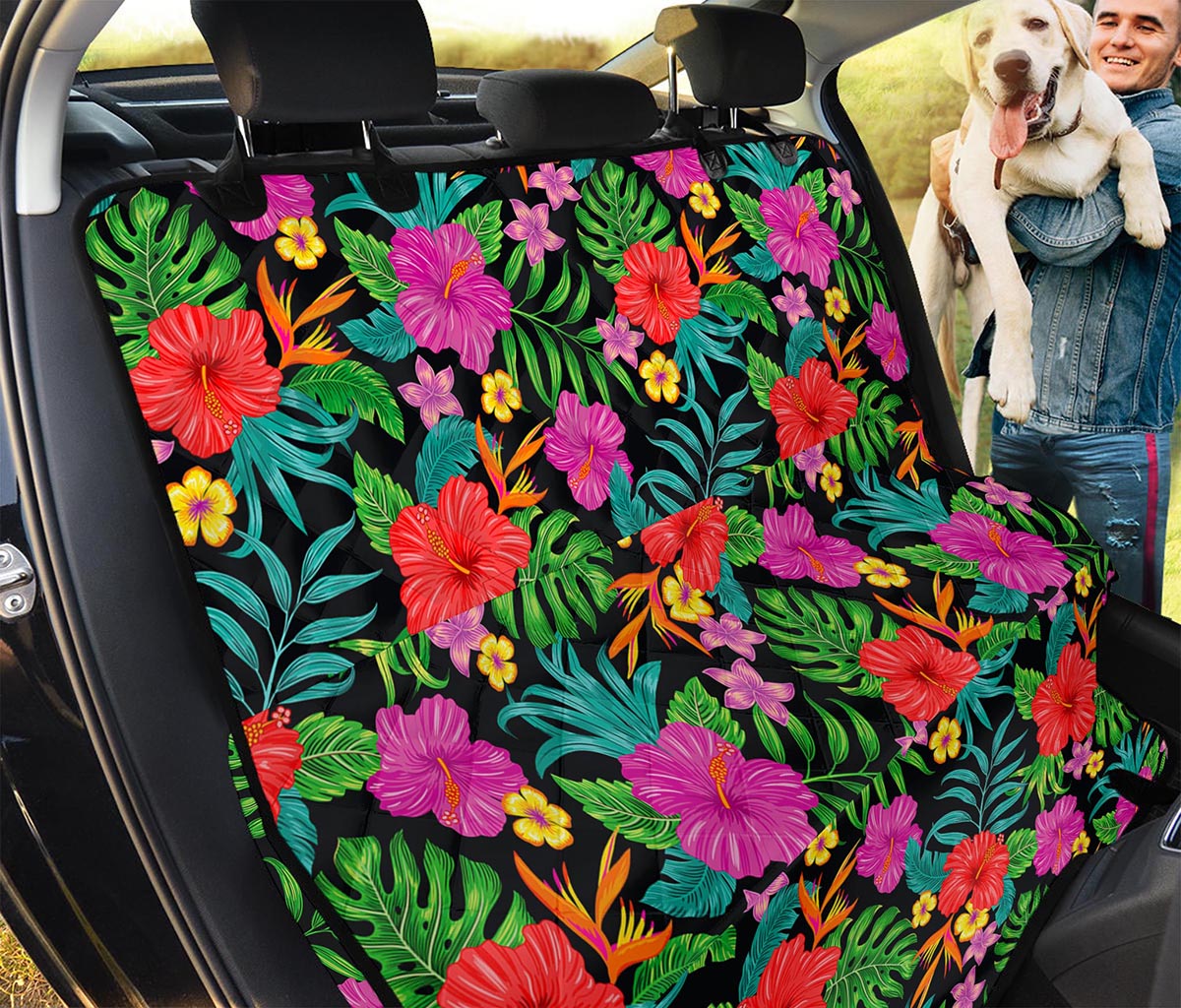 Colorful Hibiscus Flowers Pattern Print Pet Car Back Seat Cover