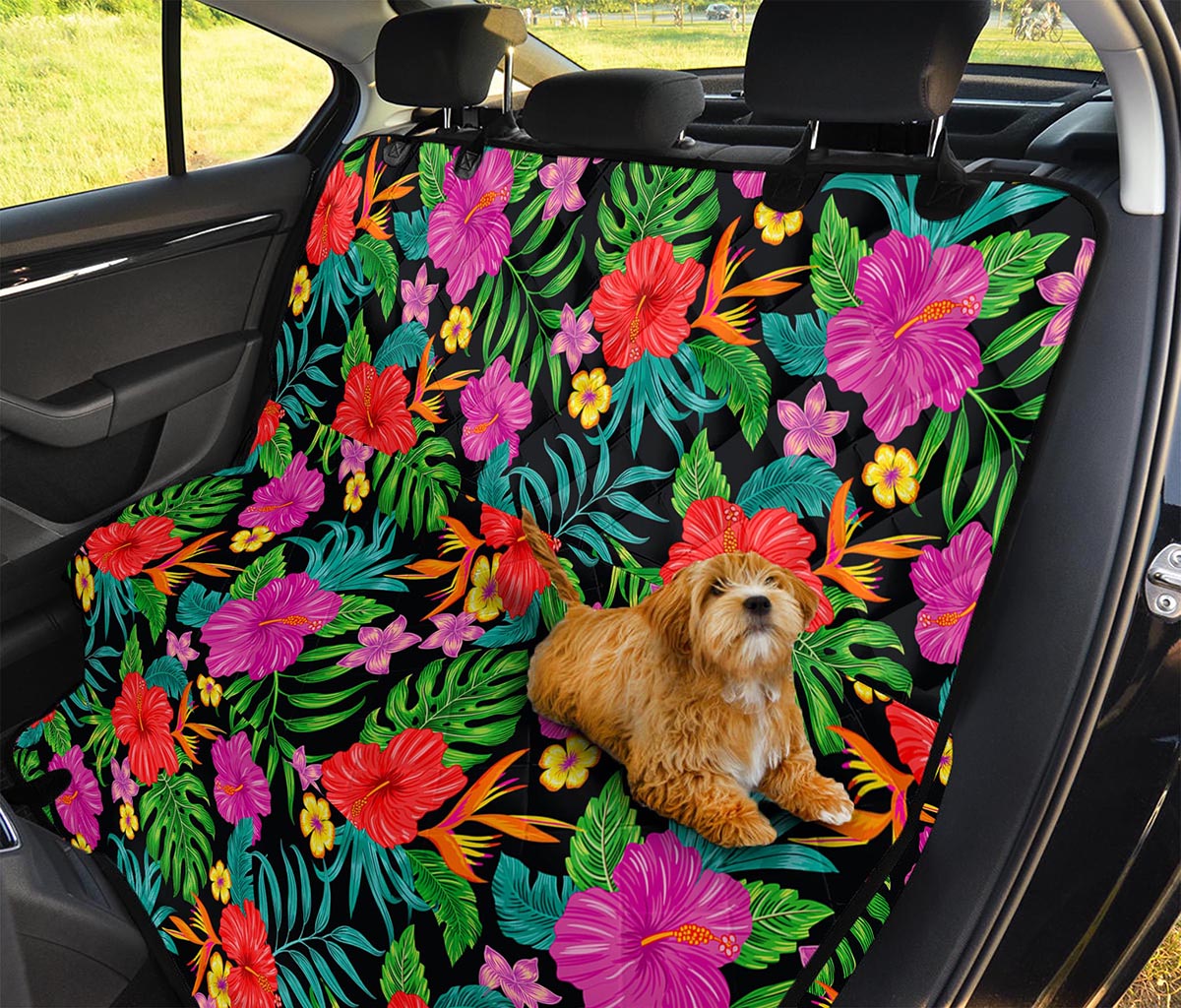 Colorful Hibiscus Flowers Pattern Print Pet Car Back Seat Cover